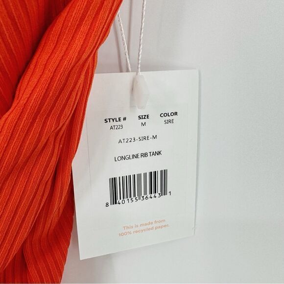 Andie The Longline Tank Tankini In Ribbed Siren Orange Med NWT - Picture 9 of 10
